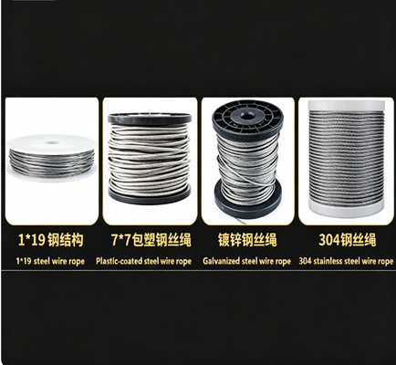 Galvanized and Stainless Wire Rope with structure of 1×19 / 7×7，Available in full rolls or cut to custom lengths