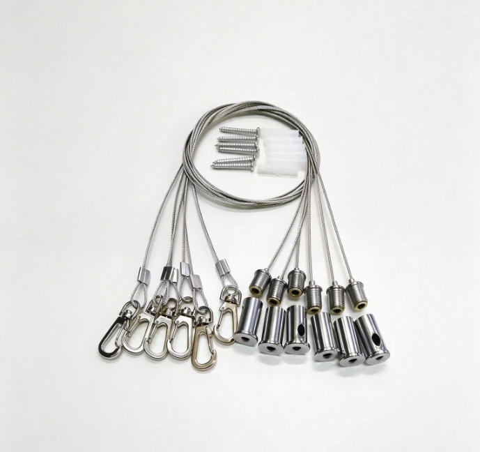 Stainless Steel Cable Gripper Wire Rope Hanging Kit with Carabiners